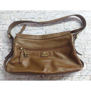 Etienne Aigner Classic Brown Leather Purse Shoulder Bag Gold Hardware